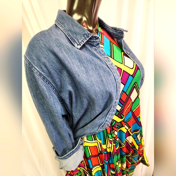 Custom Cut & Sewn - Colorful Geometric Dress with Sash - Picture 10 of 16